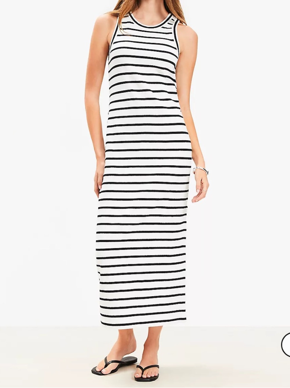 LOFT Striped Racerback‎ Midi Dress Black / White Multi XL Minimalist Shift Dress